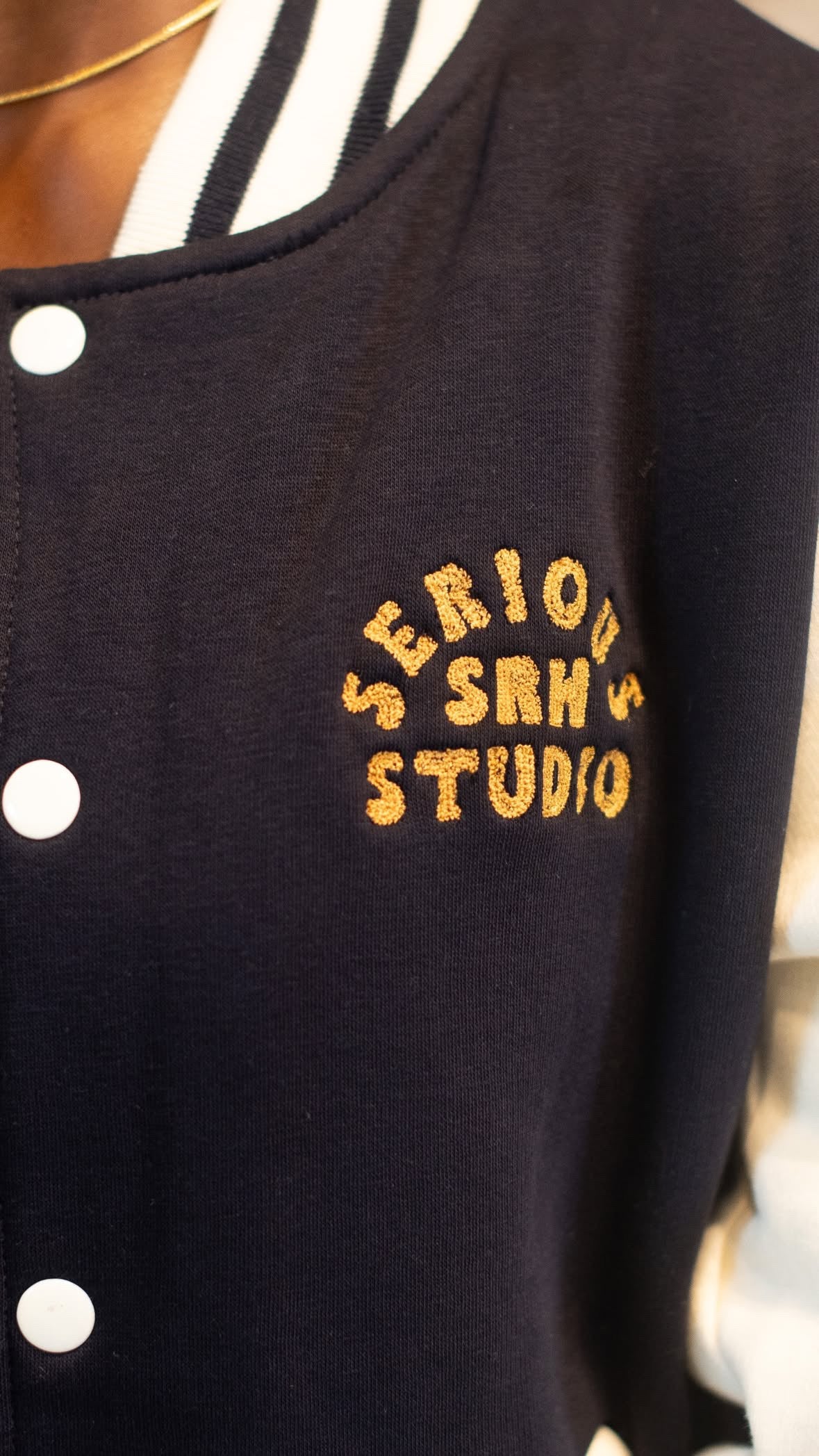 SERIOUS STUDIO VINTAGE VARSITY JACKET - BLACK/WHITE