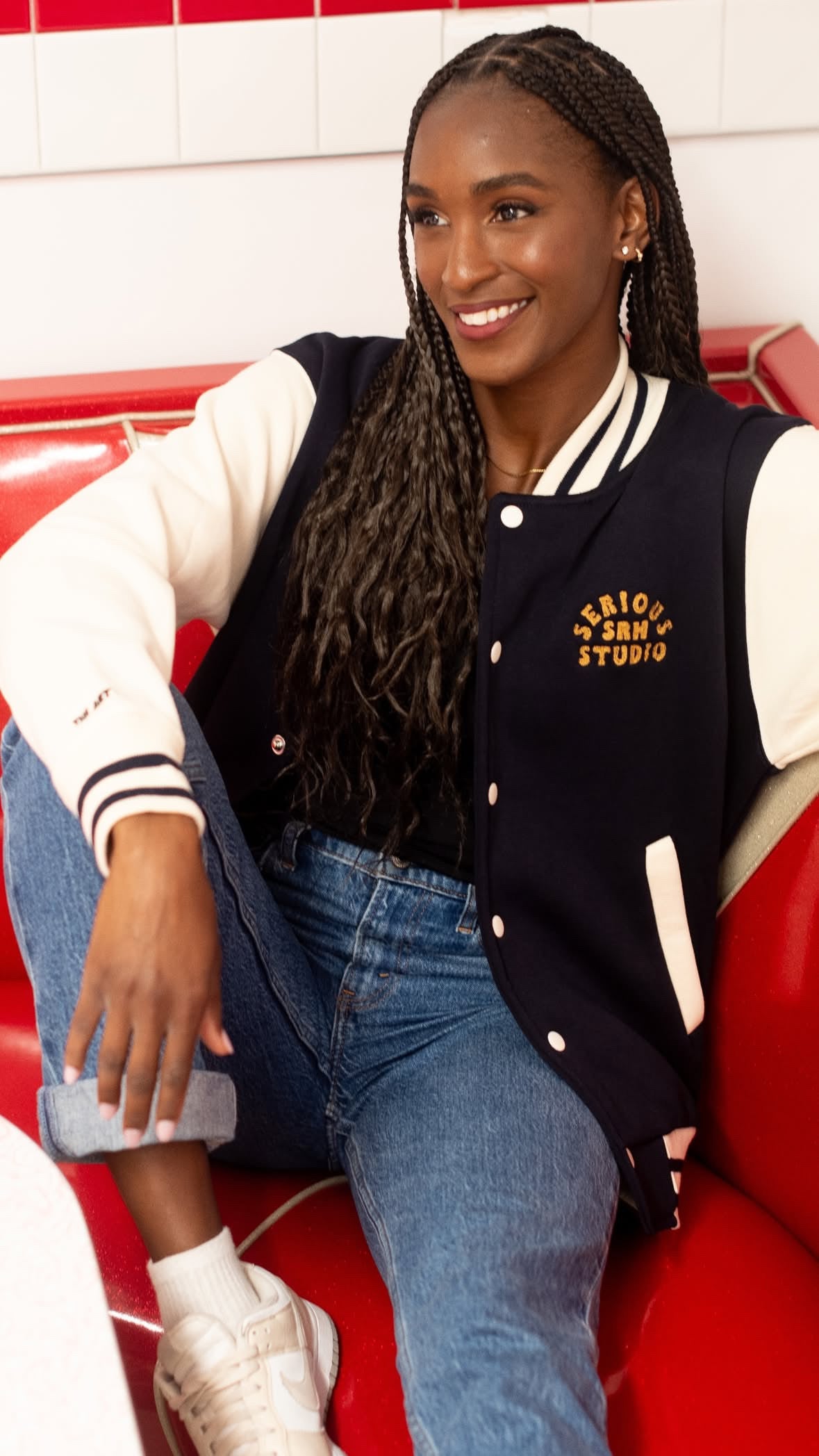 SERIOUS STUDIO VINTAGE VARSITY JACKET - BLACK/WHITE